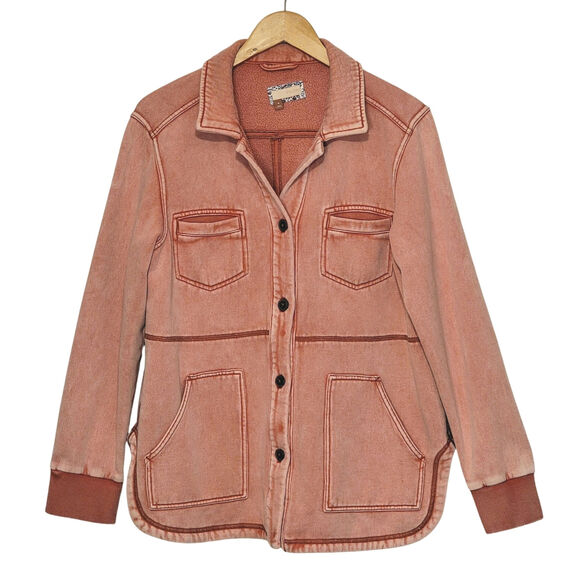 Pilcro Anthropologie Utility Shirt Jacket Retro Vintage Wash Button Up Red M - Picture 2 of 16